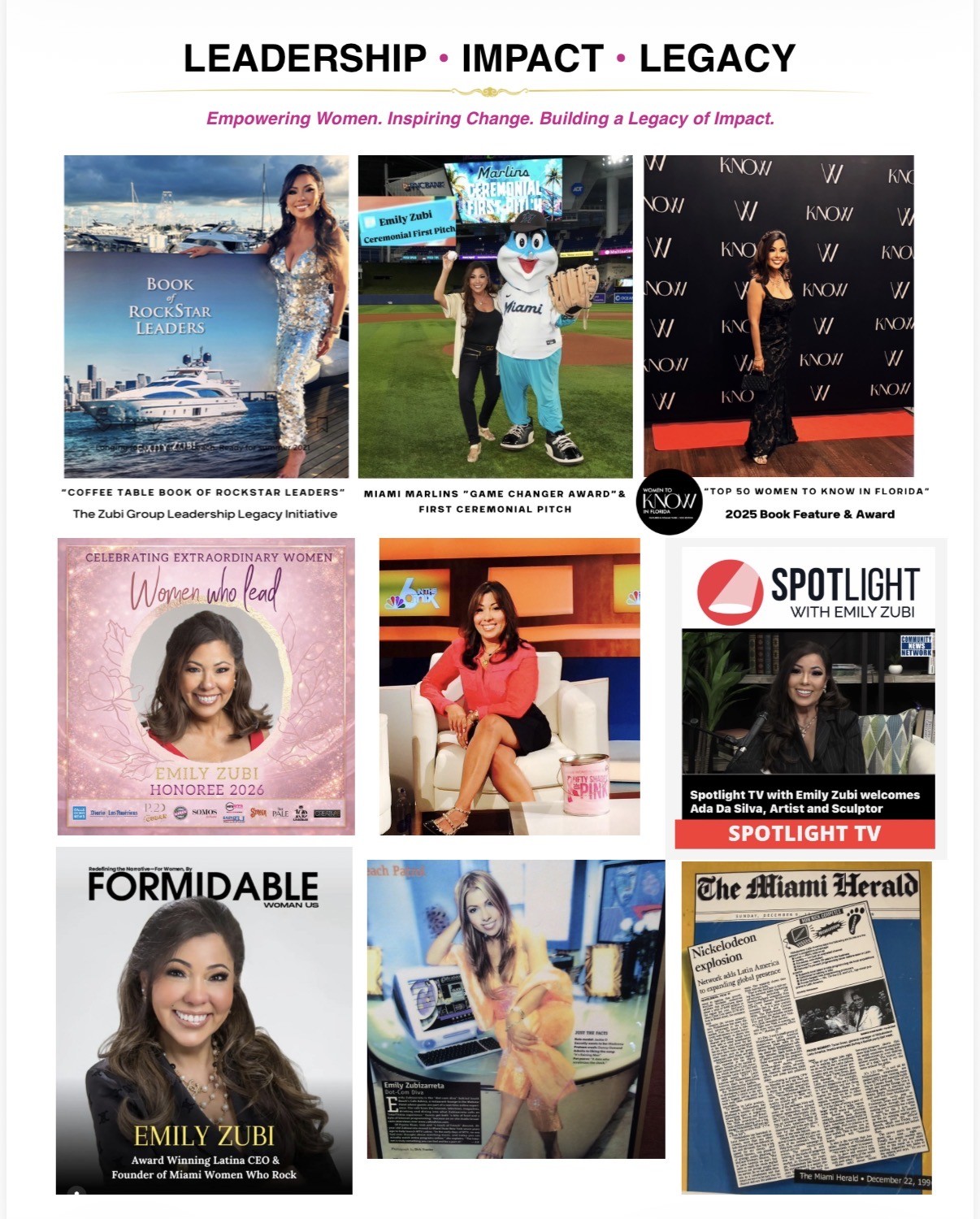 Leadership, Impact, Legacy — Emily Zubi awards, features, and television appearances